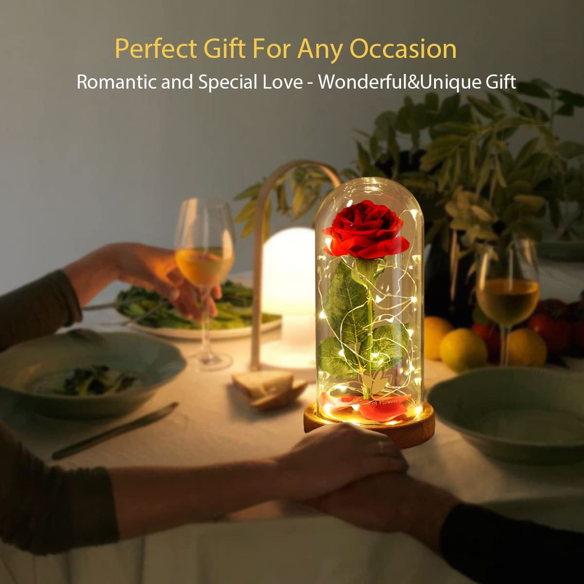Valentines Day Gifts for Her,Beauty and the Beast Rose in Glass Dome,Lasts Forever Red Rose with LED Lights,Gifts for Women,Mom,Wife,Anniversary,Birthday, Wedding Home Decor