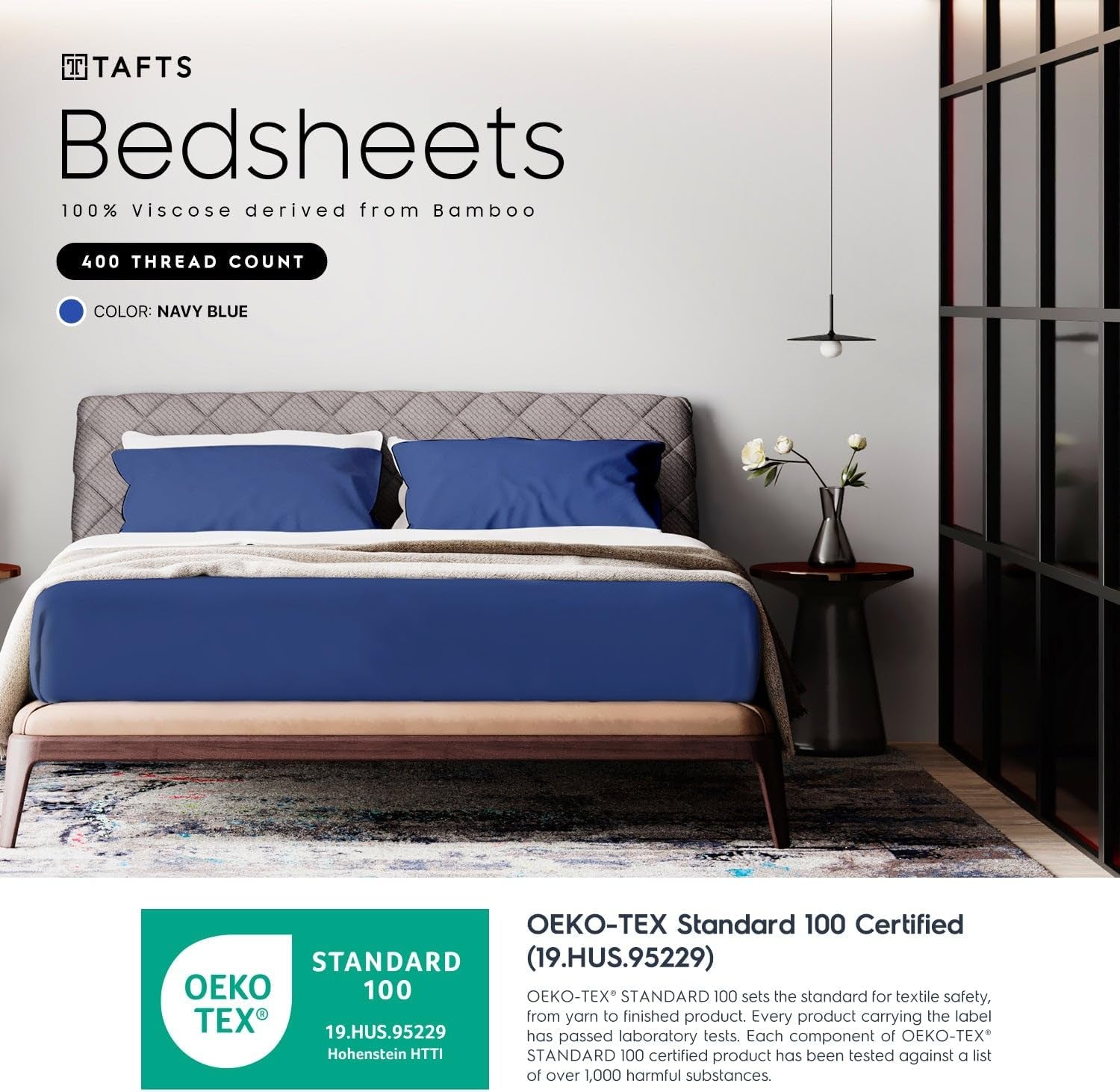 King Sheets Set, Pure 100% Viscose Derived from Bamboo Bed Sheets Set, Luxuriously Soft, Silky, Cooling Sheets, Double Stitched, Lifetime Quality Promise (Navy)