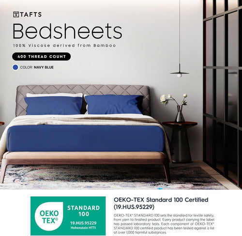 King Sheets Set, Pure 100% Viscose Derived from Bamboo Bed Sheets Set, Luxuriously Soft, Silky, Cooling Sheets, Double Stitched, Lifetime Quality Promise (Navy)