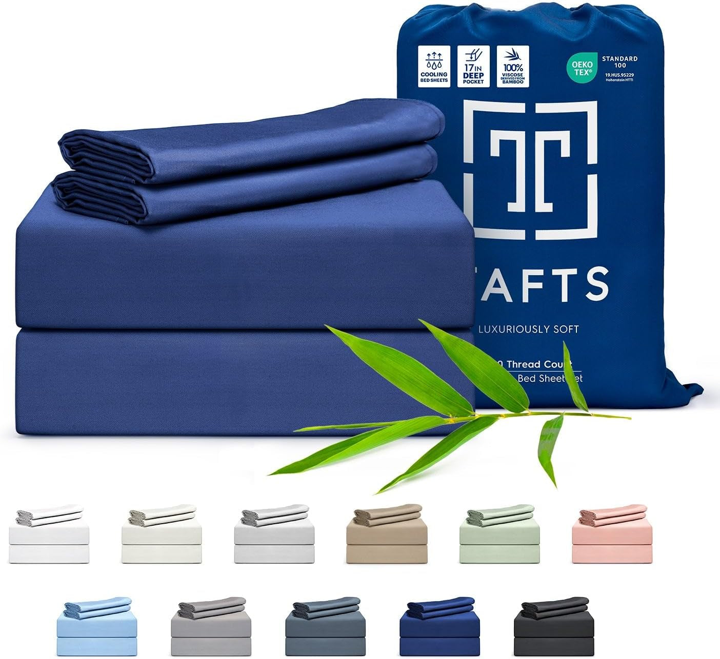 King Sheets Set, Pure 100% Viscose Derived from Bamboo Bed Sheets Set, Luxuriously Soft, Silky, Cooling Sheets, Double Stitched, Lifetime Quality Promise (Navy)