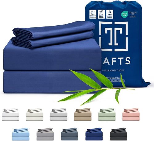 King Sheets Set, Pure 100% Viscose Derived from Bamboo Bed Sheets Set, Luxuriously Soft, Silky, Cooling Sheets, Double Stitched, Lifetime Quality Promise (Navy)