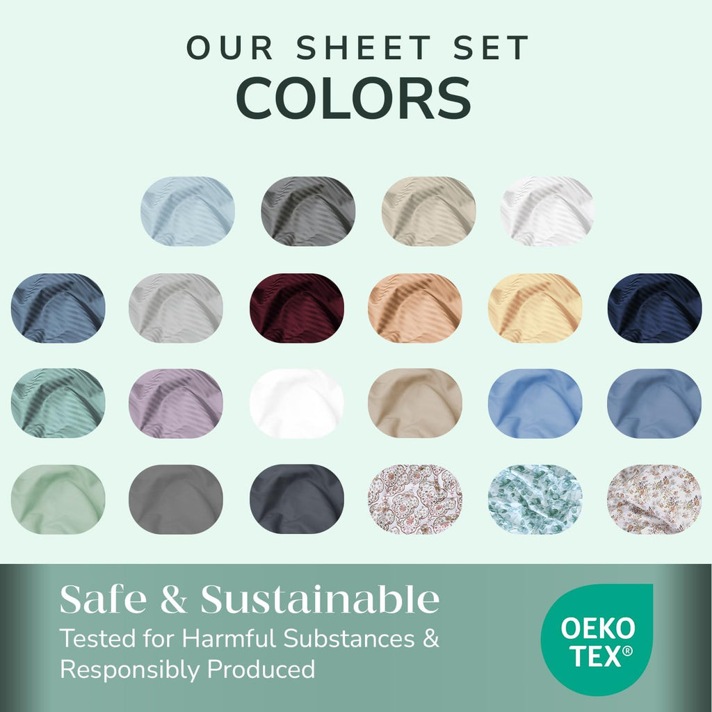 Feather & Stitch 500 TC California King Size Damask Bed Sheet Set, 100% Cotton Soft Breathable Bedsheets, 4 Piece 18" Deep Pockets Sateen Weave Striped Bedding Mattress Resort Hotel - (Dark Blue)