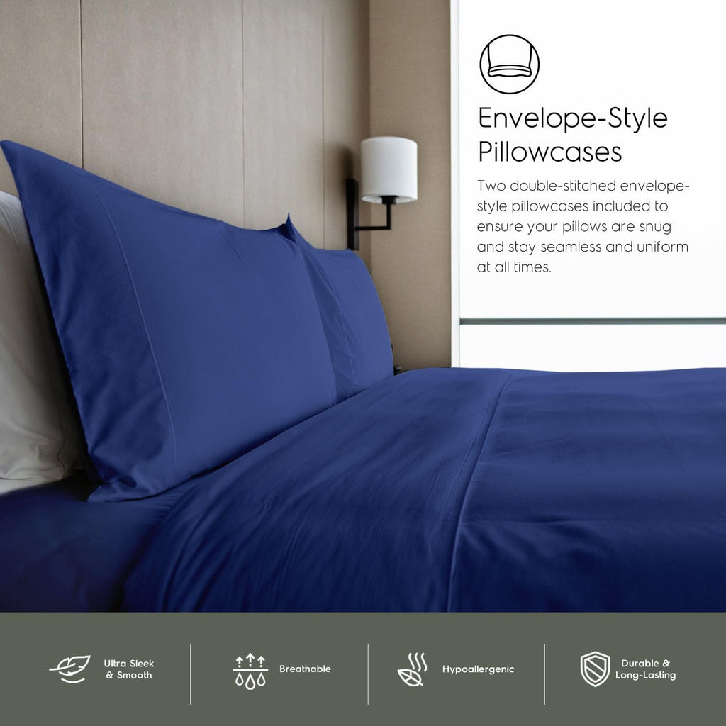 King Sheets Set, Pure 100% Viscose Derived from Bamboo Bed Sheets Set, Luxuriously Soft, Silky, Cooling Sheets, Double Stitched, Lifetime Quality Promise (Navy)