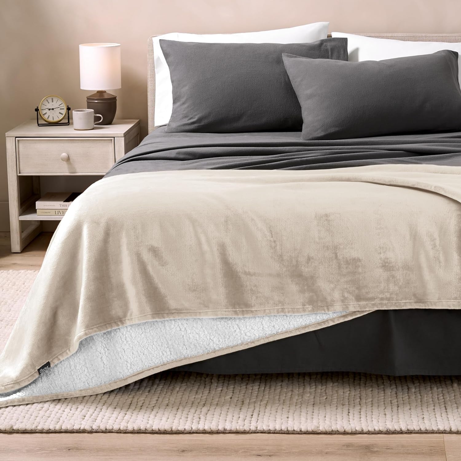 Sherpa Fleece Blanket - Throw/Travel Size - Blanket for Bed, Sofa, and Couch - Warm & Lightweight - Fluffy & Soft - Reversible (Throw/Travel, Oyster)